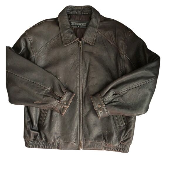 Vintage Brown Leather Jacket Top Gun Sz XL Tom Cruise  Oversized Moto Aviator - Picture 11 of 16